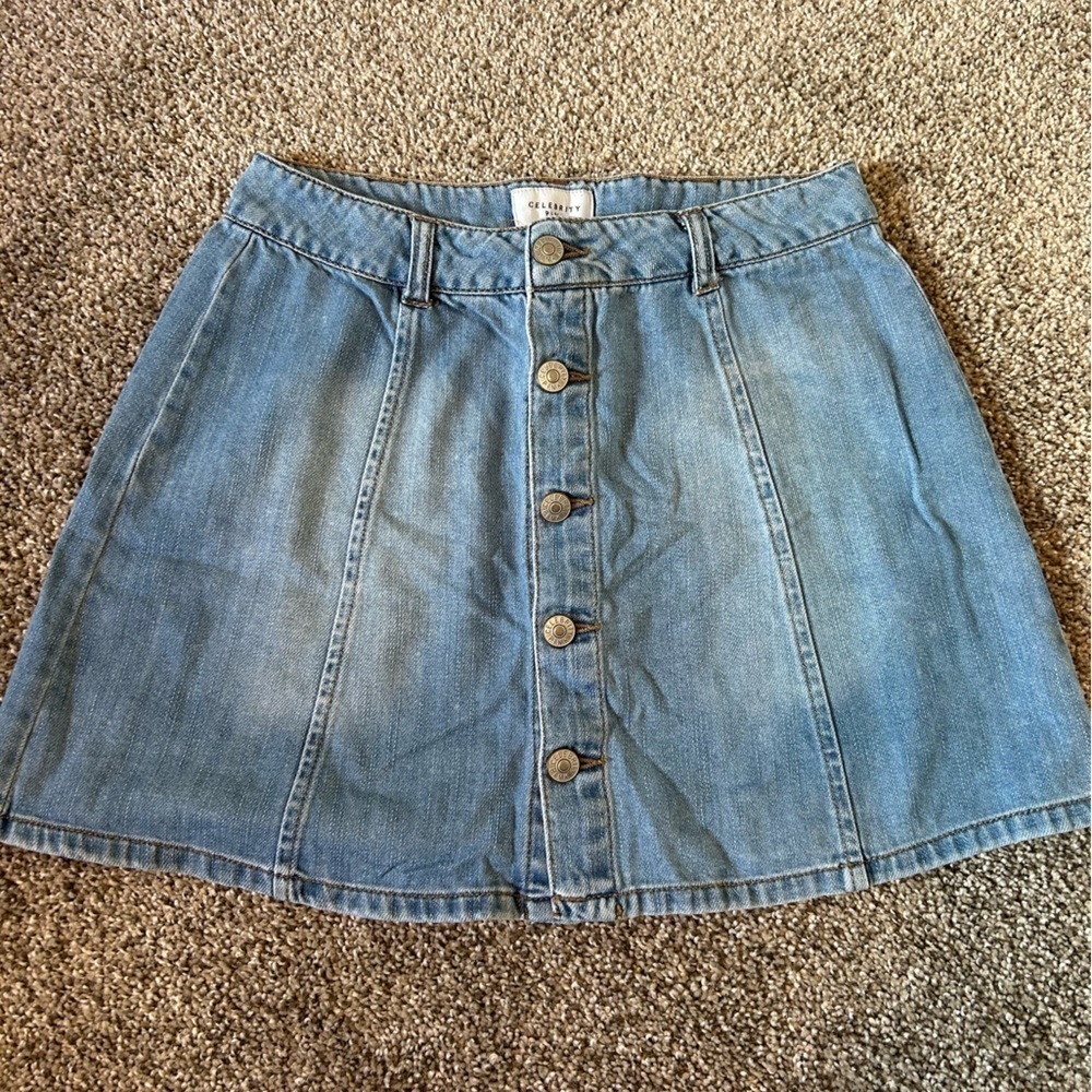 Celebrity pink denim light wash button up skirt